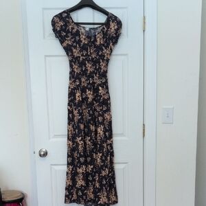 Navy and Beige Floral Maxi Dress